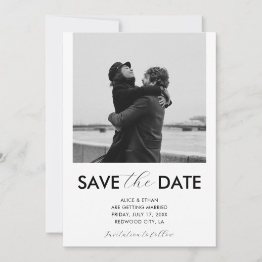 Save The Date Script minimal photo manuscrite blanc (Devant)