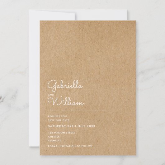Save The Date Script minimal rustique Enregistrer la date (Devant)