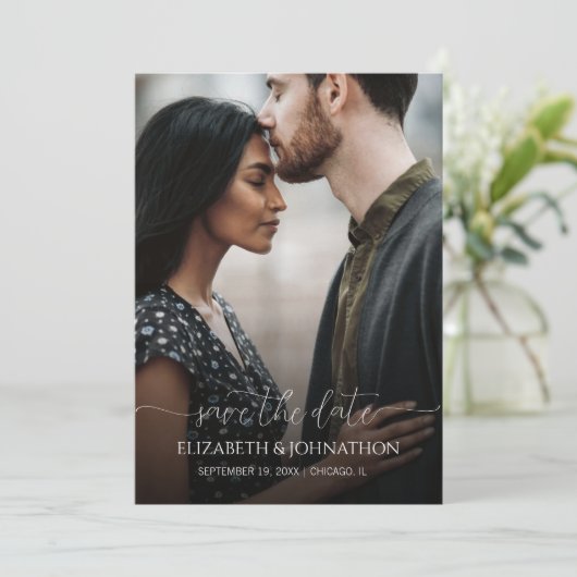 Save The Date Script minimal simple Mariage photo noir et blanc (Debout devant)