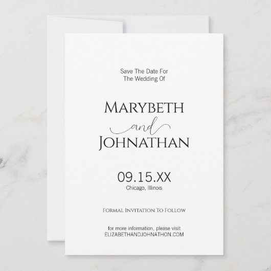 Save The Date Script minimal simple Mariage photo noir et blanc (Dos)
