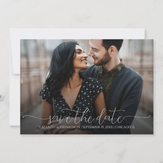 Save The Date Script minimal simple Mariage photo noir et blanc (Devant)