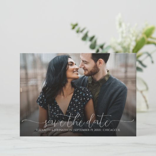 Save The Date Script minimal simple Mariage photo noir et blanc (Debout devant)