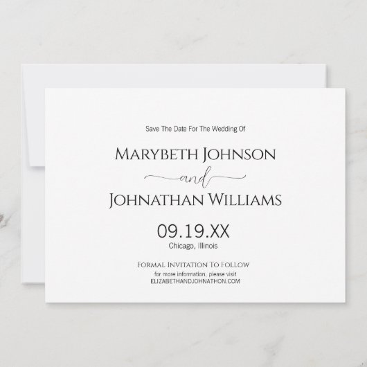 Save The Date Script minimal simple Mariage photo noir et blanc (Dos)