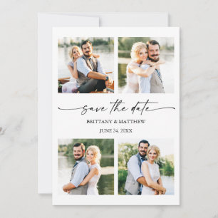 Save The Date Script minimaliste d'encre 4 photos moderne