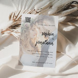 Save The Date Script minimaliste moderne | Photo et code QR<br><div class="desc">Ce mariage élégant et minimaliste sauvez les cartes datées disposent d'une typographie de script moderne et de texte sans serif propre comme une superposition sur votre photo personnelle préférée,  ainsi qu'un code QR pour vos invités à scanner pour plus de détails mariages.</div>