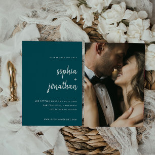 Save The Date Script minimaliste moderne Profondément Turquoise 