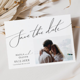 Save The Date Script minimaliste Whimsical photo horizontale