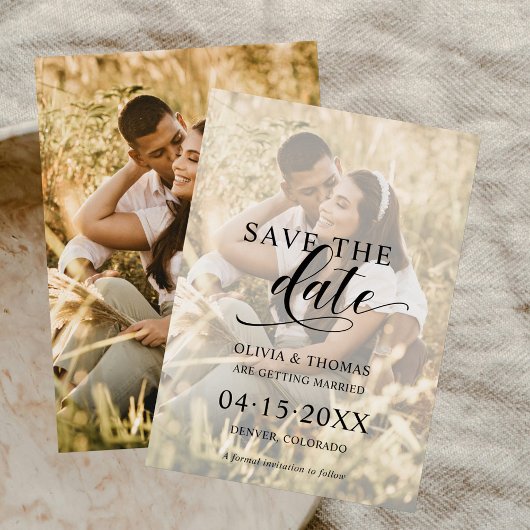Save The Date Script Modern Couple Photo Overlay Boho Mariage