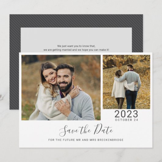 Save The Date Script Moderne 2 Photos (Devant / Derrière)
