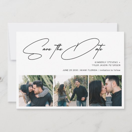 Save The Date Script moderne 3 photos mariage simple (Devant)