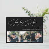 Save The Date Script moderne 3 photos simple mariage noir (Debout devant)