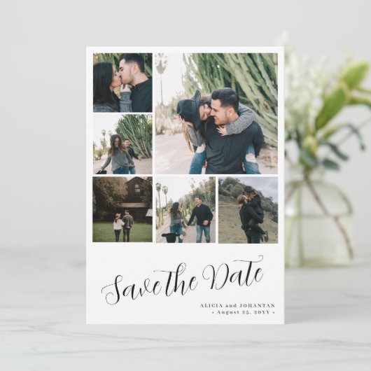 Save The Date Script moderne 6 photo collage simple mariage (Debout devant)