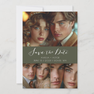 Save The Date Script moderne Collage photo Olive Green