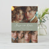 Save The Date Script moderne Collage photo Sage Green (Debout devant)