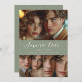Save The Date Script moderne Collage photo Sage Green (Devant / Derrière)