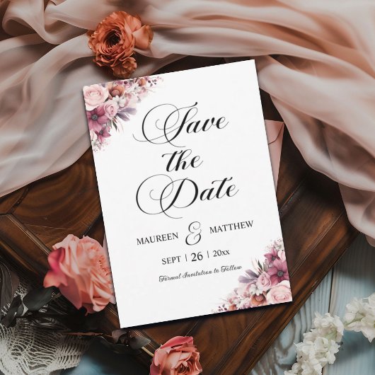 Save The Date Script moderne Dusty rose Boho Floral Enregistrer 