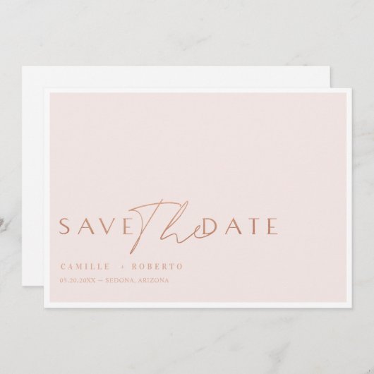 Save The Date Script moderne & élégant rose & Rose Blush Gold (Devant / Derrière)
