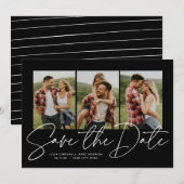 Save The Date Script moderne élégant trois photo noir et blanc (Devant / Derrière)