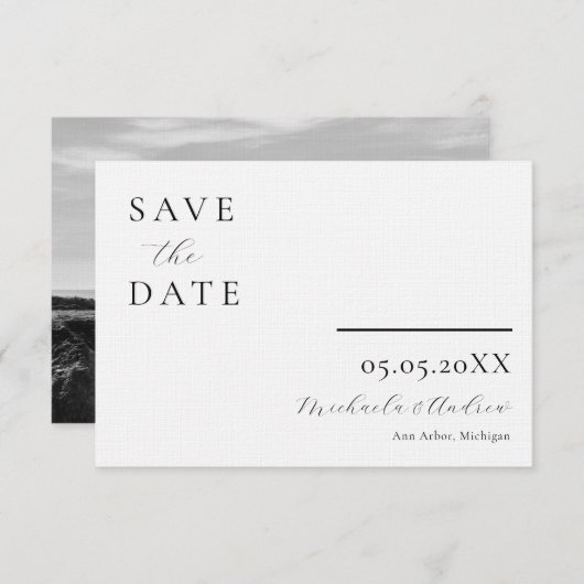 Save The Date Script moderne Enregistrer la date, Photo à l'arri (Devant / Derrière)