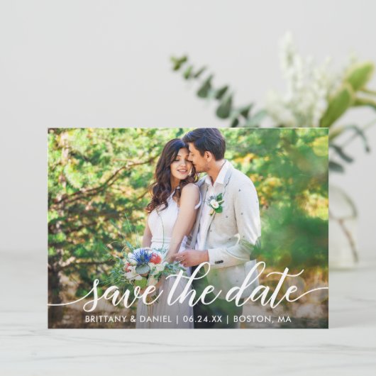 Save The Date Script Moderne Enregistrer La Date Photo W Card (Debout devant)