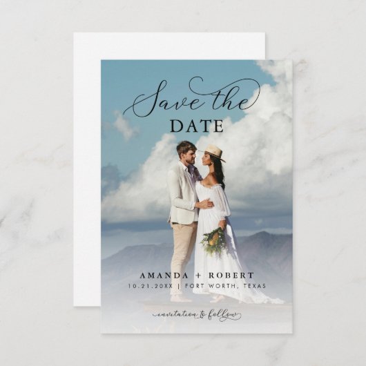 Save The Date Script moderne et photo Mariage simple (Devant / Derrière)