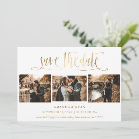Save The Date Script Moderne Gold Mariage Photo Enregistrer la d (Debout devant)