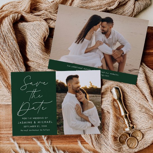 Save The Date Script moderne Green 2 Photo