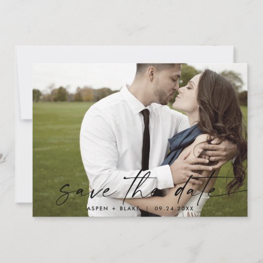Save The Date Script Moderne Horizontal Photo Lumière Enregistre (Devant)