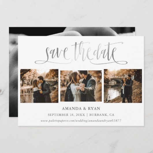 Save The Date Script Moderne Mariage Argent Photo Enregistrer la (Devant / Derrière)