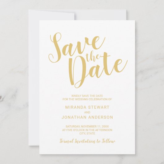Save The Date Script moderne mariage blanc et or Enregistrer la  (Devant)