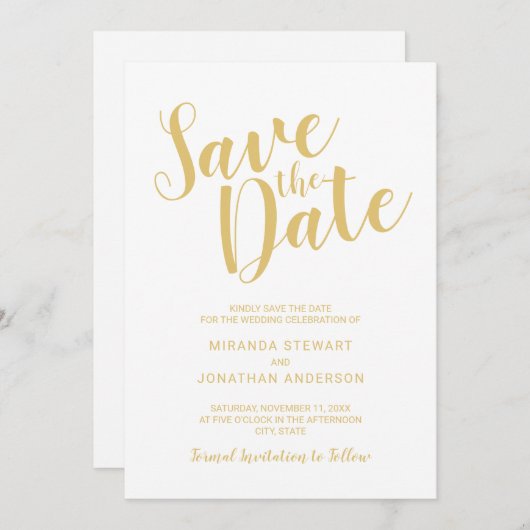 Save The Date Script moderne mariage blanc et or Enregistrer la  (Devant / Derrière)