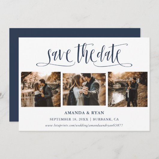 Save The Date Script Moderne Mariage de la Marine Photo Enregist (Devant / Derrière)