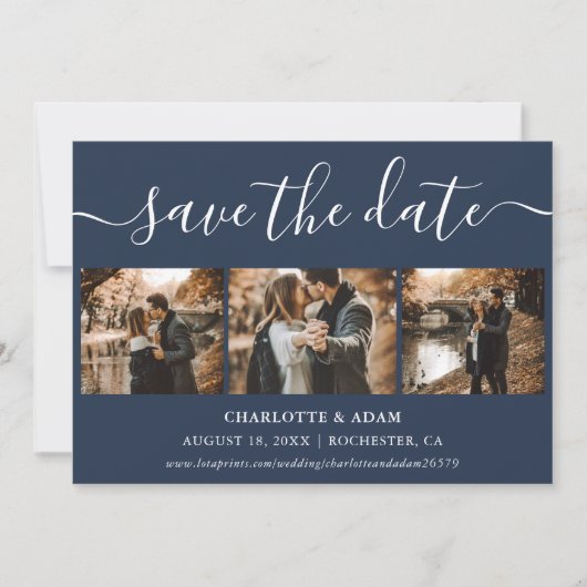 Save The Date Script Moderne Marine Bleu 4 Photo Enregistrer la  (Devant)