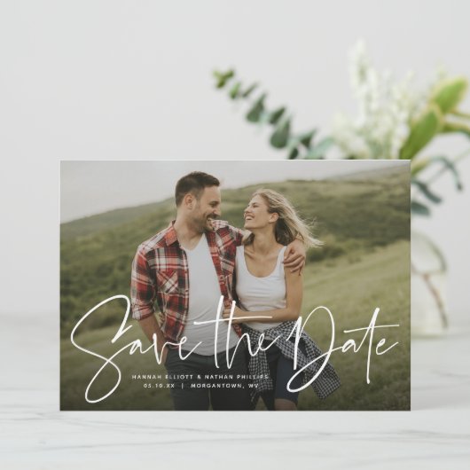 Save The Date Script moderne marine tendance enregistrer la date (Debout devant)