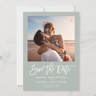 Save The Date Script moderne minimaliste Vert Écologie Chic Phot