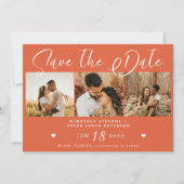 Save The Date Script moderne multi photo brillant orange mariage (Devant)