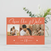 Save The Date Script moderne multi photo brillant orange mariage (Debout devant)