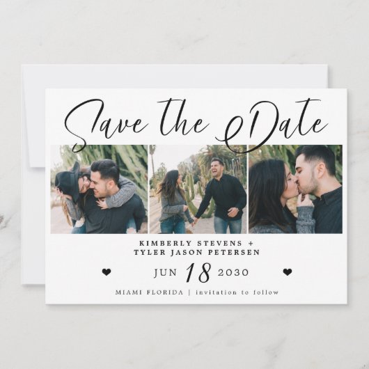 Save The Date Script moderne multi photo noir et blanc mariage (Devant)
