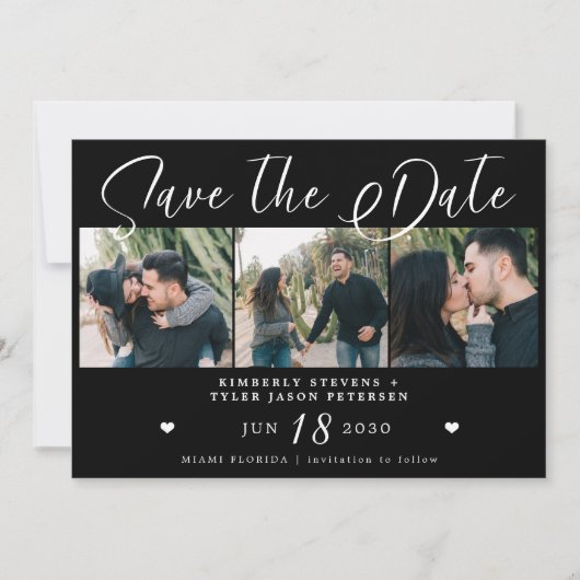 Save The Date Script moderne multi photo noir mariage (Devant)