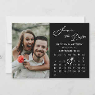 Save The Date Script moderne noir élégant photo Calendrier perso