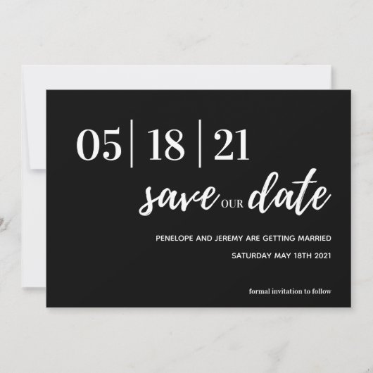 Save The Date script moderne noir et blanc enregistrer la date (Devant)
