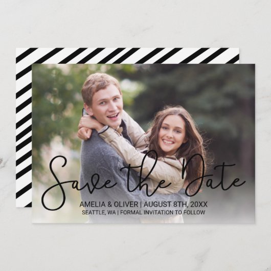 Save The Date Script moderne photo horizontale Enregistrer la da (Devant / Derrière)