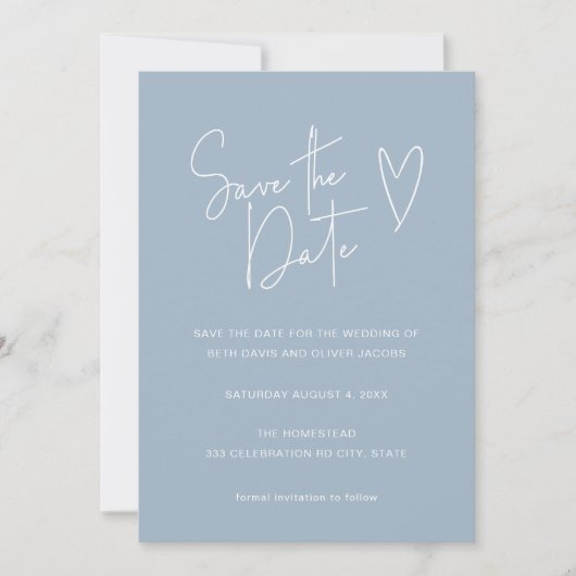 Save The Date Script moderne Police Bleu Photo Enregistrer la da (Devant)