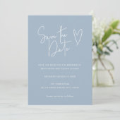 Save The Date Script moderne Police Bleu Photo Enregistrer la da (Debout devant)