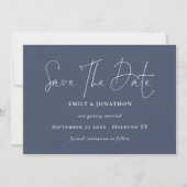 Save The Date Script moderne QR Code Dusty Navy Blue (Devant)