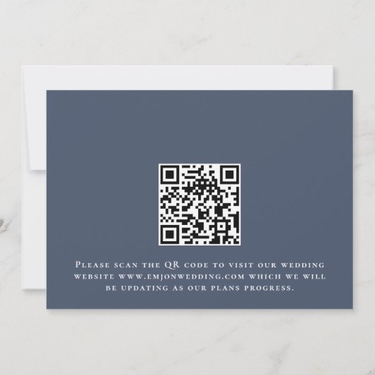 Save The Date Script moderne QR Code Dusty Navy Blue (Dos)
