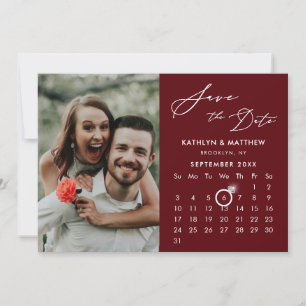 Save The Date Script moderne rouge élégant photo Calendrier pers