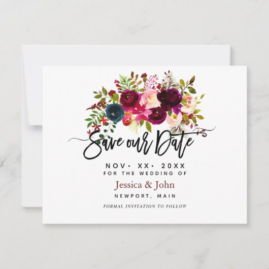 Save The Date Script moderne Sauvez notre date, Fleurs aquarelle (Devant)