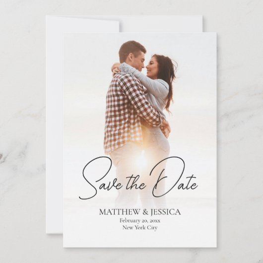 Save The Date Script moderne Simple 2 Photo Mariage QR Code (Devant)