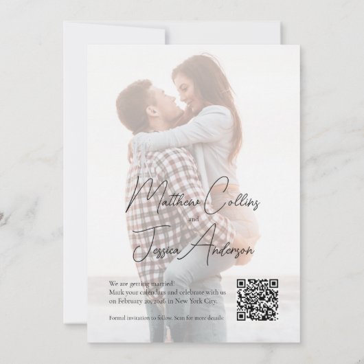 Save The Date Script moderne Simple 2 Photo Mariage QR Code (Dos)